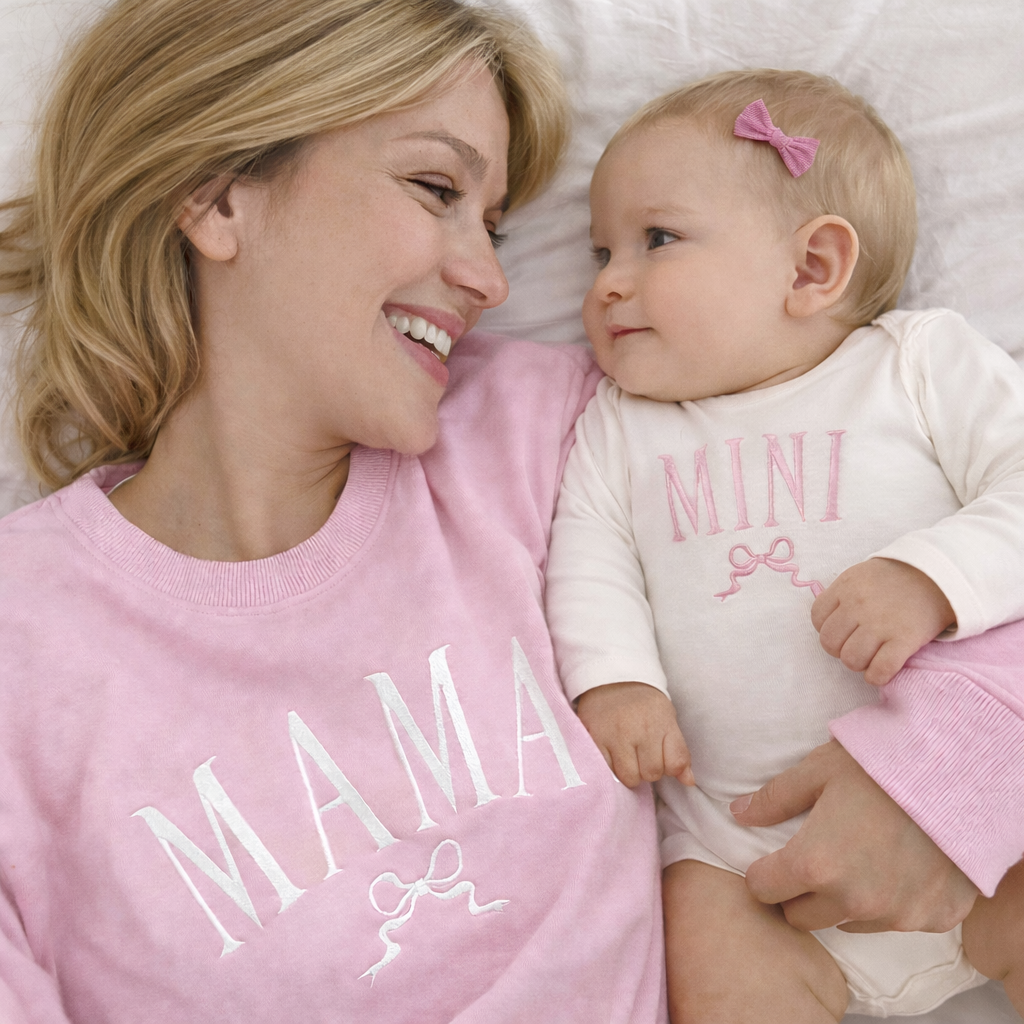 Matching Mama and Mini Embroidered Sweatshirts & Outfits with Bows