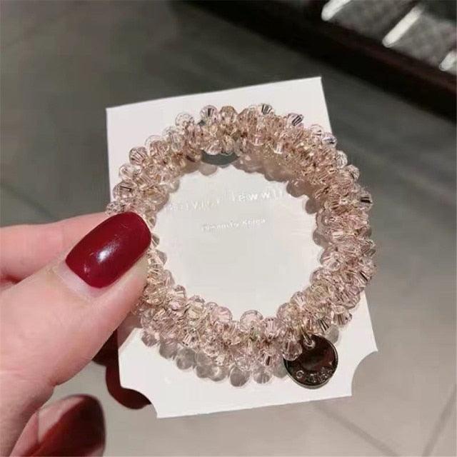 Ladies Pearl Multicolor Beads Hair Tie Elastic Hair Rope Simple Metal Sheets Scrunchies Ponytail Holders Hair Accessories for Women and Girls