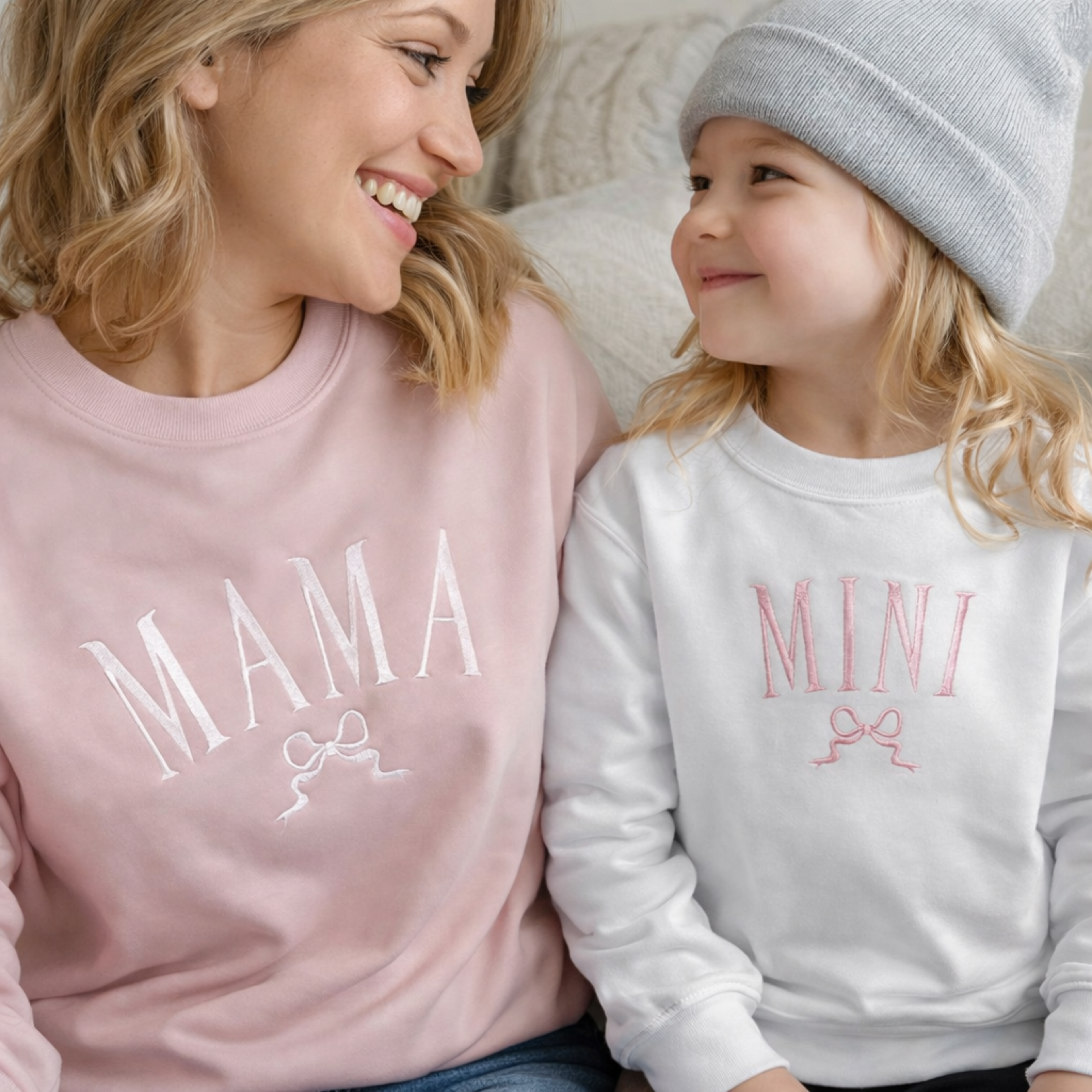 Matching Mama and Mini Embroidered Sweatshirts & Outfits with Bows