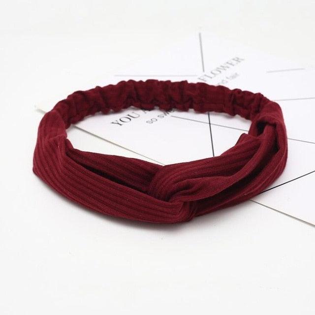 Women Girls Solid Color Hair Bands Knitted Cotton Headbands Vintage Cross Turban Bandage Bandanas HairBands Hair Accessories